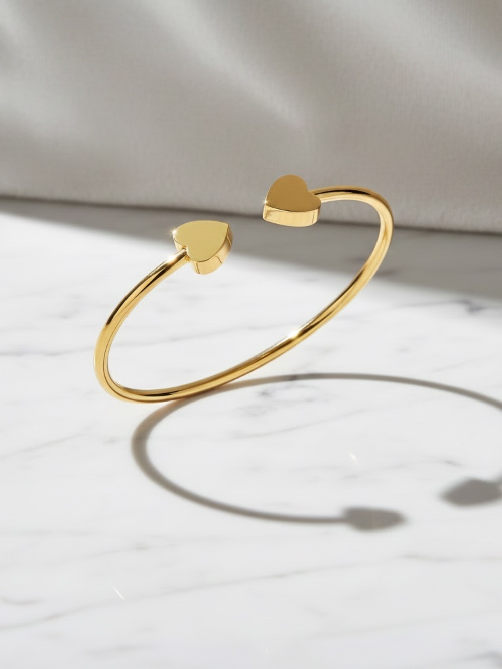 Stainless Steel Silver‎ Gold Double Heart Charm Flexible Bracelet Unisex Adult